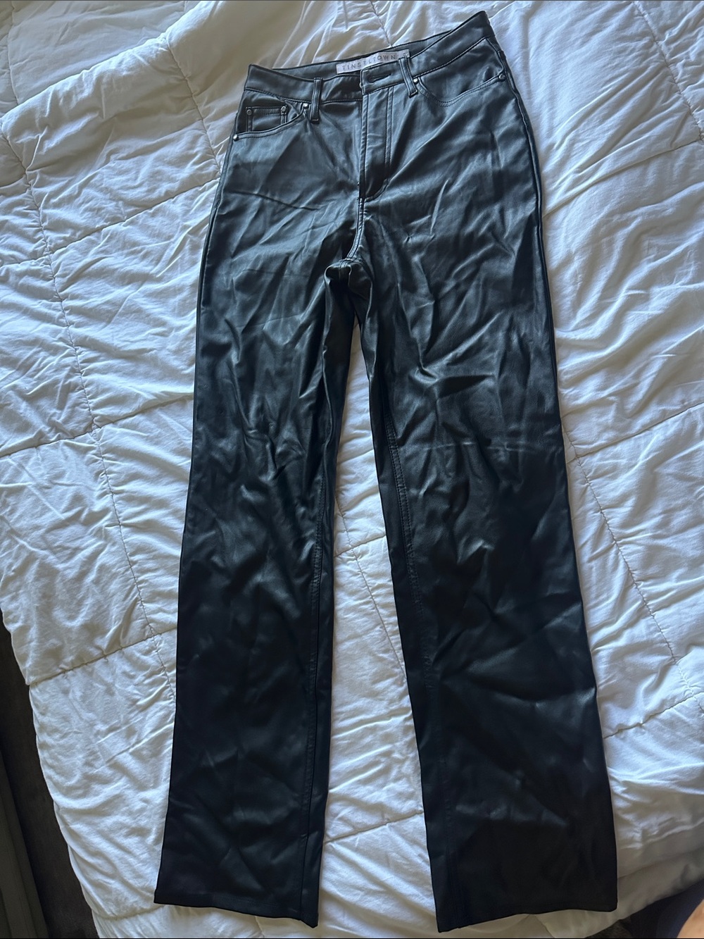 Shiny Black Faux Leather Straight-Leg Pants